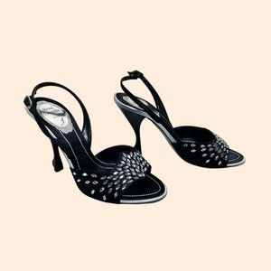 NWT Rene Caovilla Black Crystal Heels
